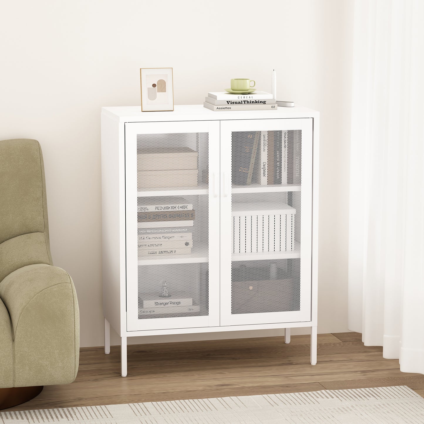 White Steel Accent Cabinet - 31.5" Storage Unit