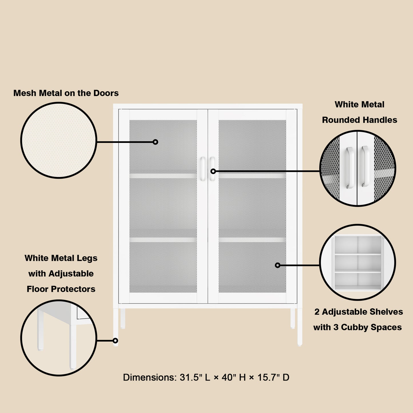 White Steel Accent Cabinet - 31.5" Storage Unit