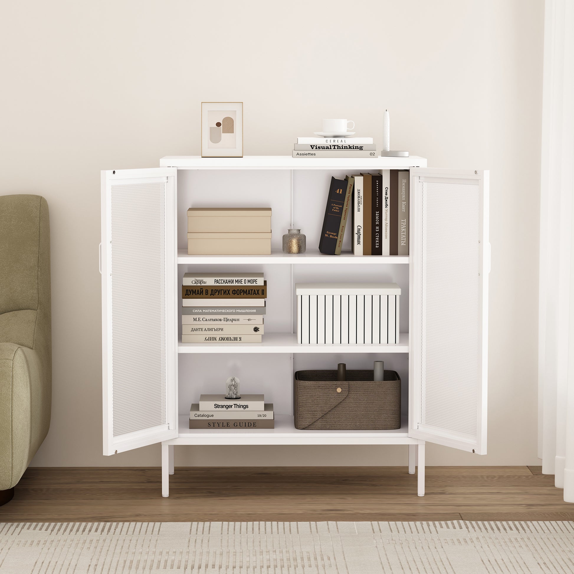 White Steel Accent Cabinet - 31.5" Storage Unit