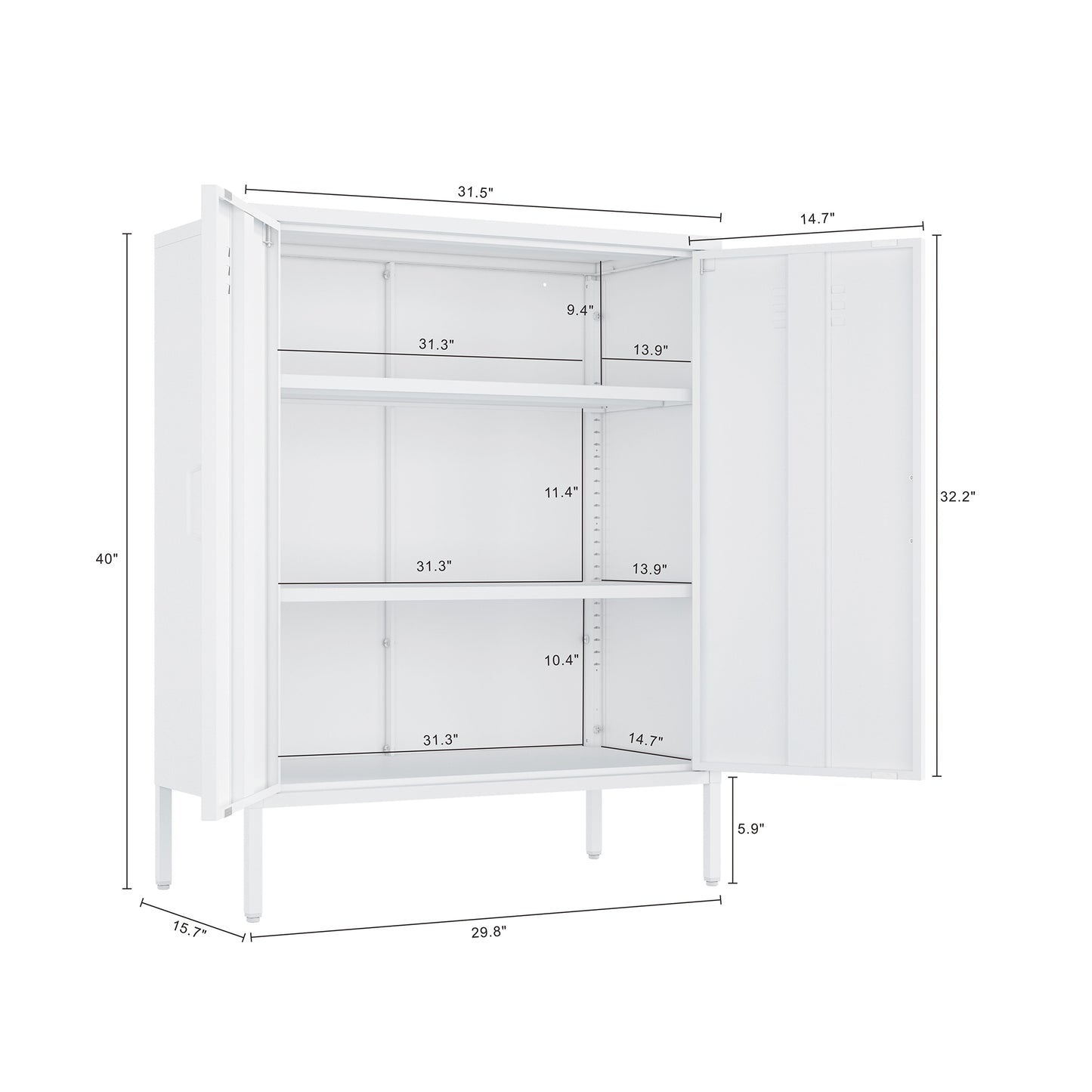 White Steel Accent Cabinet - 31.5" Storage Cabinet