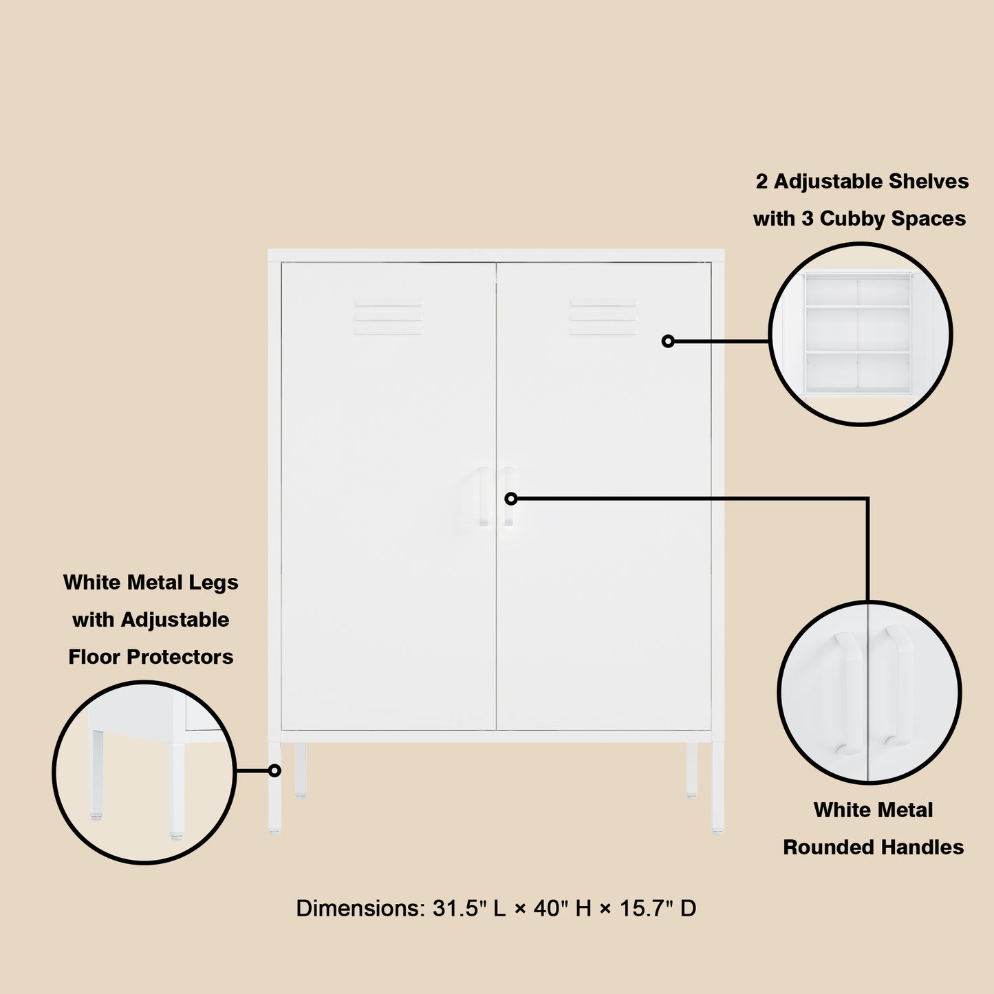 White Steel Accent Cabinet - 31.5" Storage Cabinet