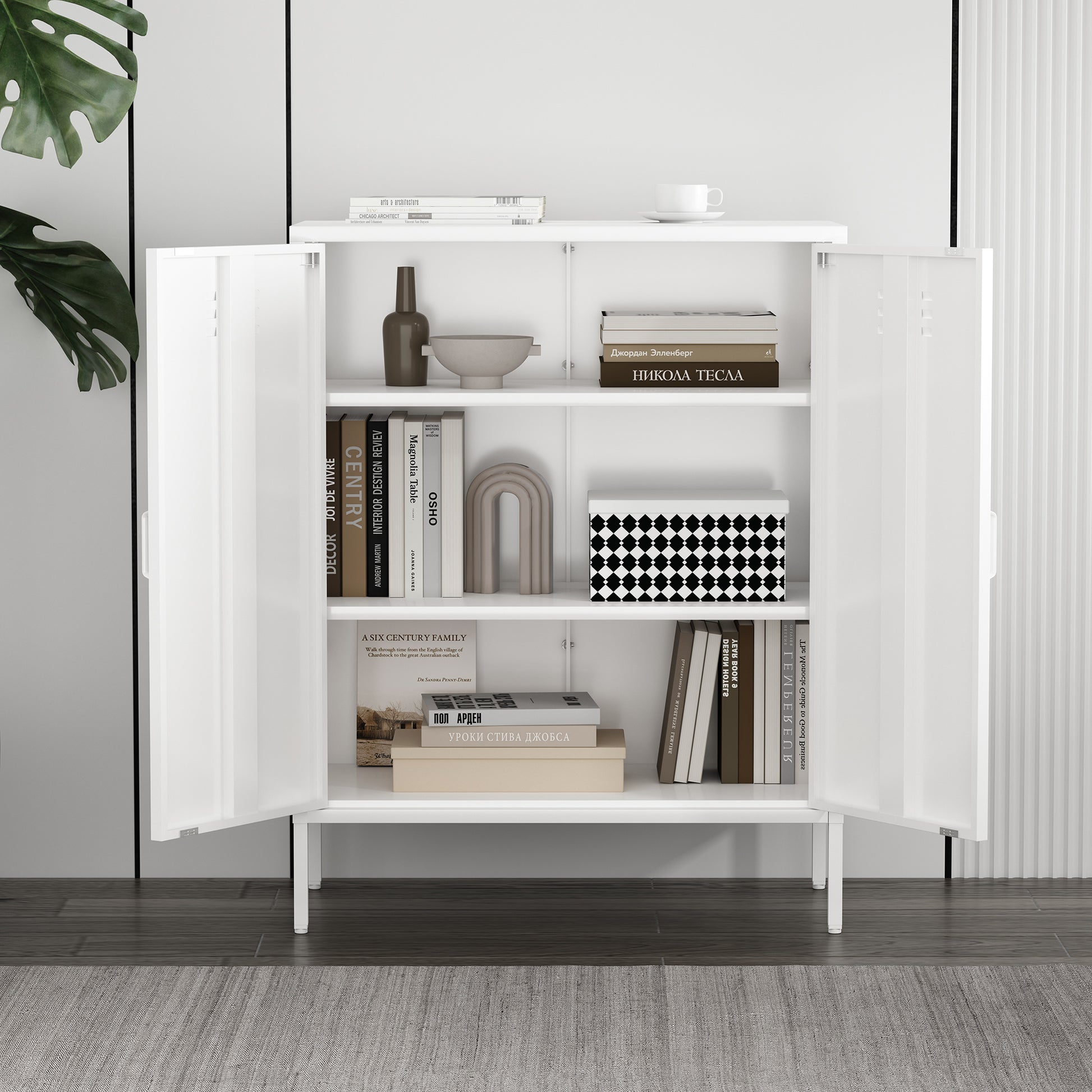 White Steel Accent Cabinet - 31.5" Storage Cabinet