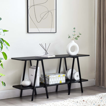 Black MDF Console Table - 47" Long Storage Shelf