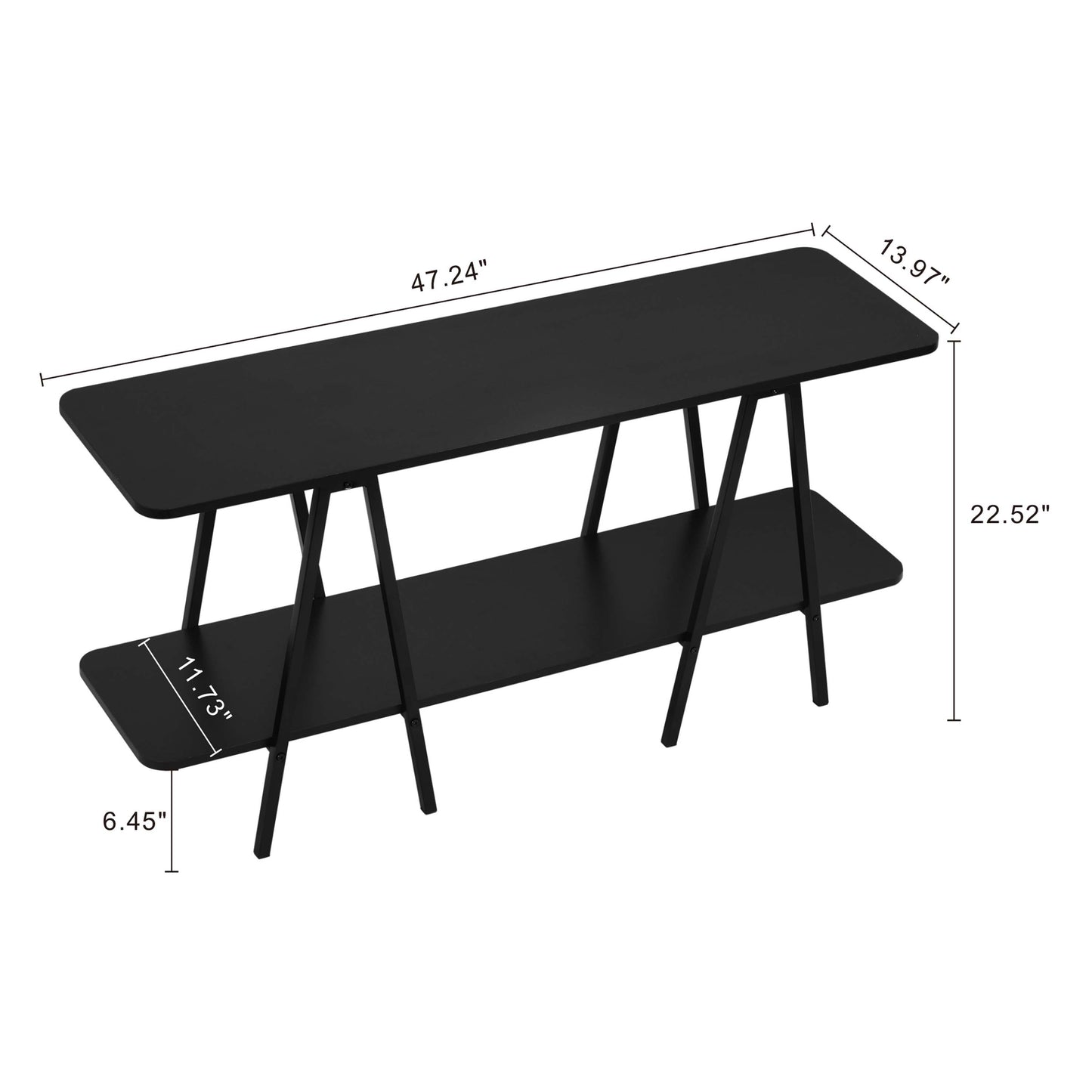 Black MDF Console Table - 47" Long Storage Shelf