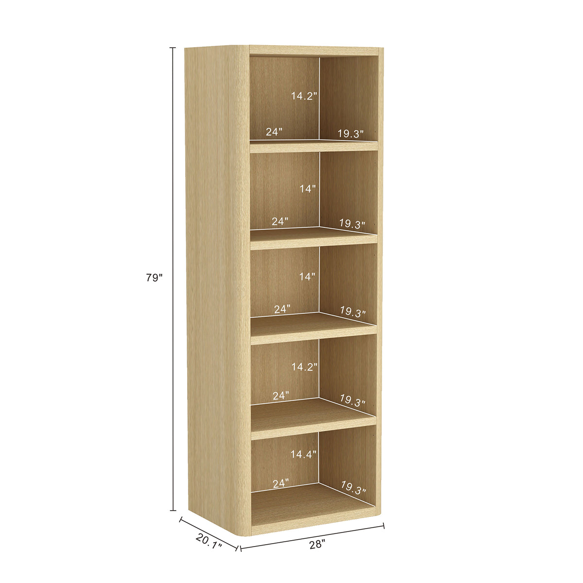 Oak Open Bookcase - 28" Length Display Shelving for Living Room