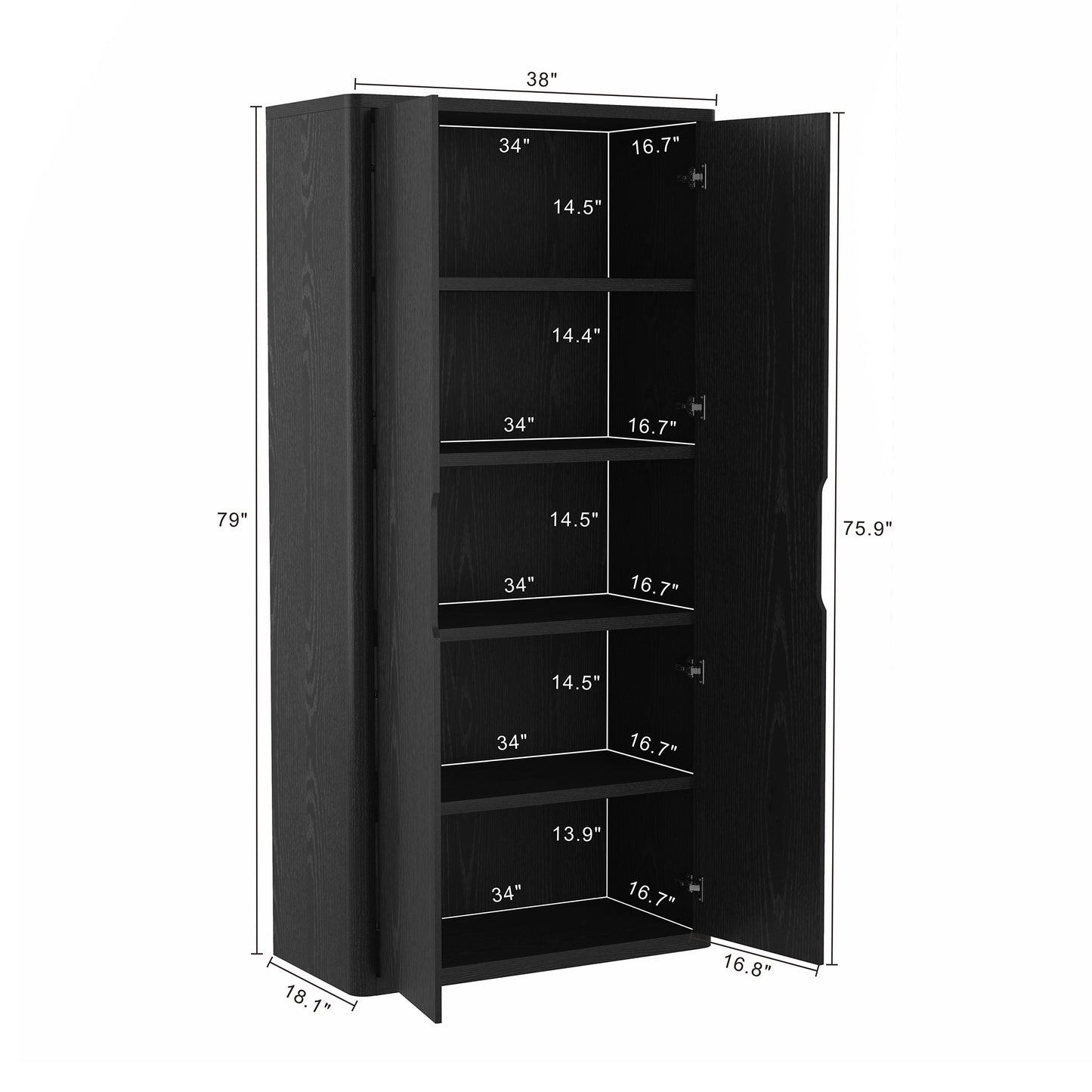Black Bookcase Cabinet - 38" Storage Shelf