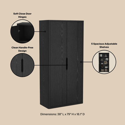 Black Bookcase Cabinet - 38" Storage Shelf