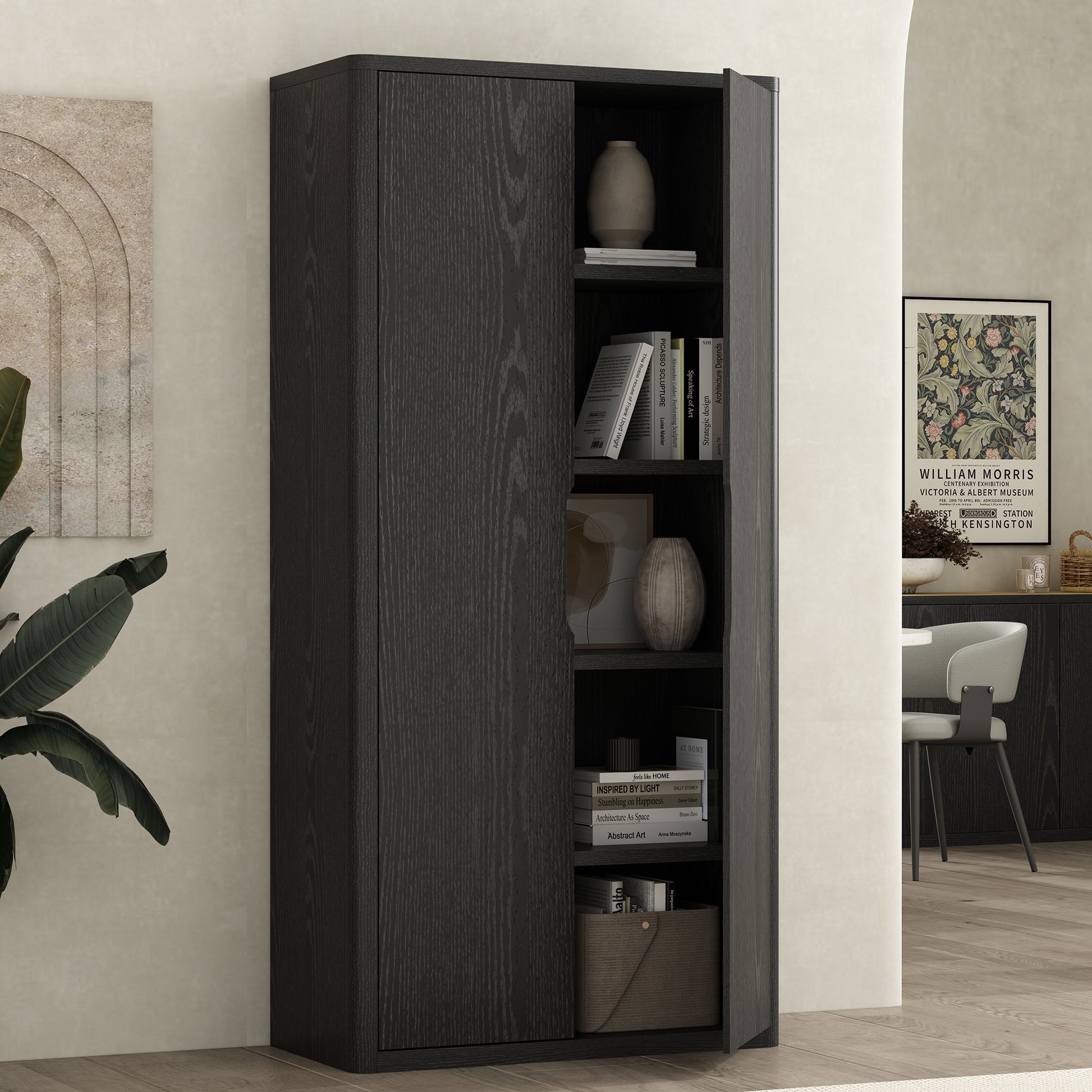 Black Bookcase Cabinet - 38" Storage Shelf