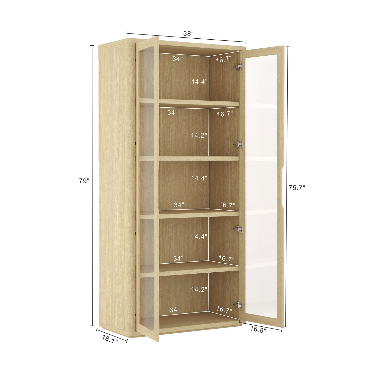 Natural Oak Bookcase Cabinet - 38" Storage