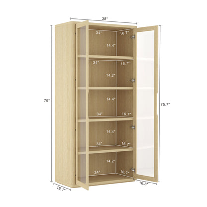 Natural Oak Bookcase Cabinet - 38" Storage
