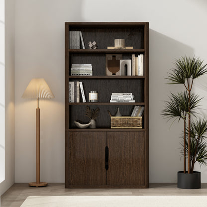 Walnut Bookcase Cabinet - 40.2" Storage