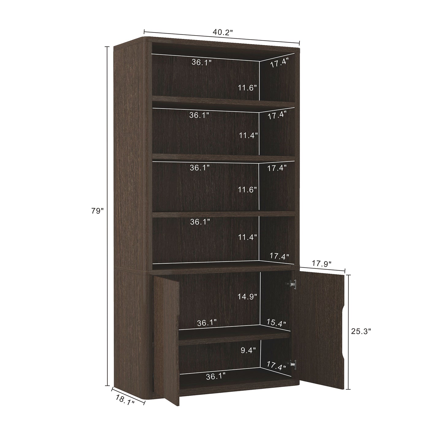 Walnut Bookcase Cabinet - 40.2" Storage