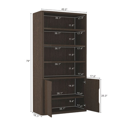 Walnut Bookcase Cabinet - 40.2" Storage