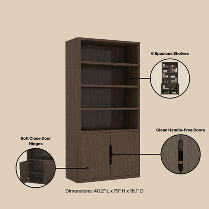Walnut Bookcase Cabinet - 40.2" Storage