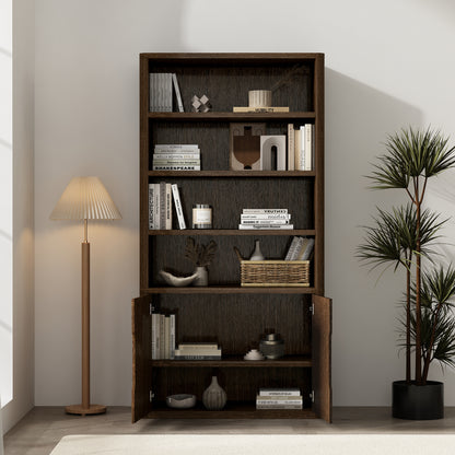 Walnut Bookcase Cabinet - 40.2" Storage