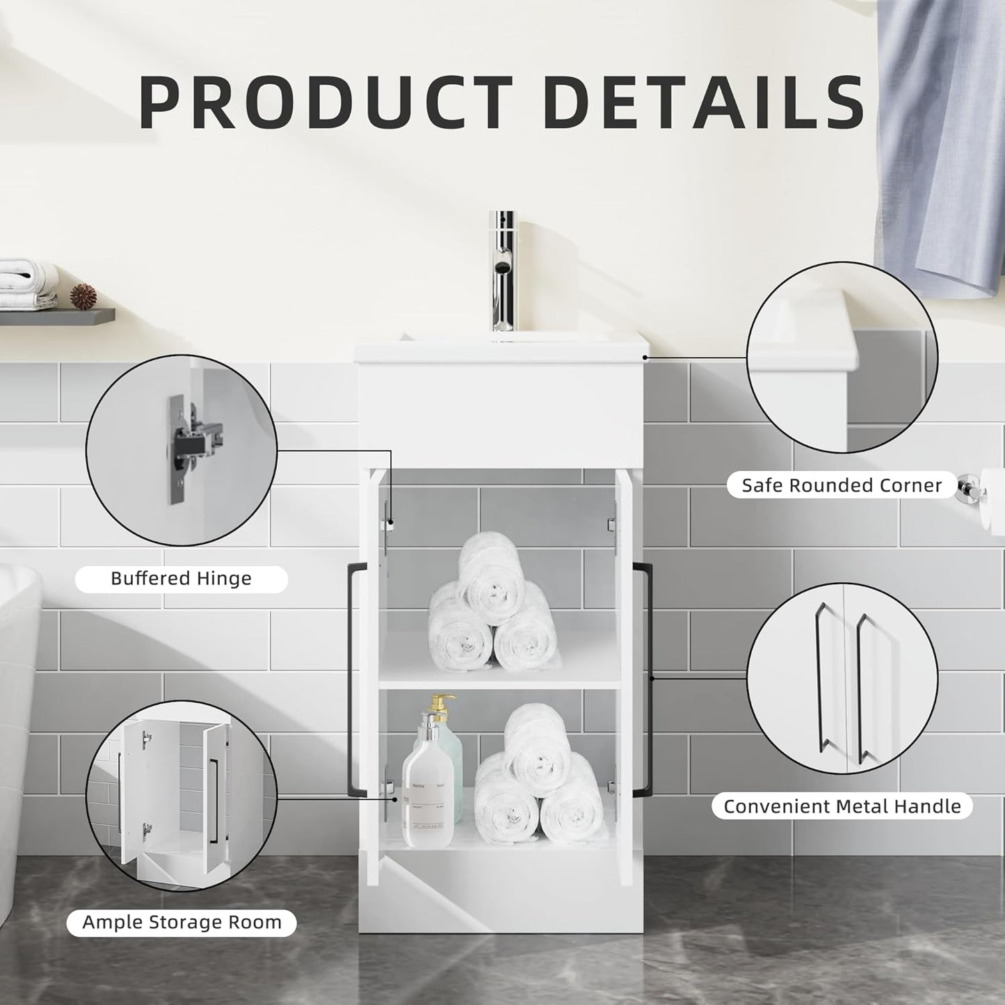 White Ceramic Bathroom Vanity with Storage