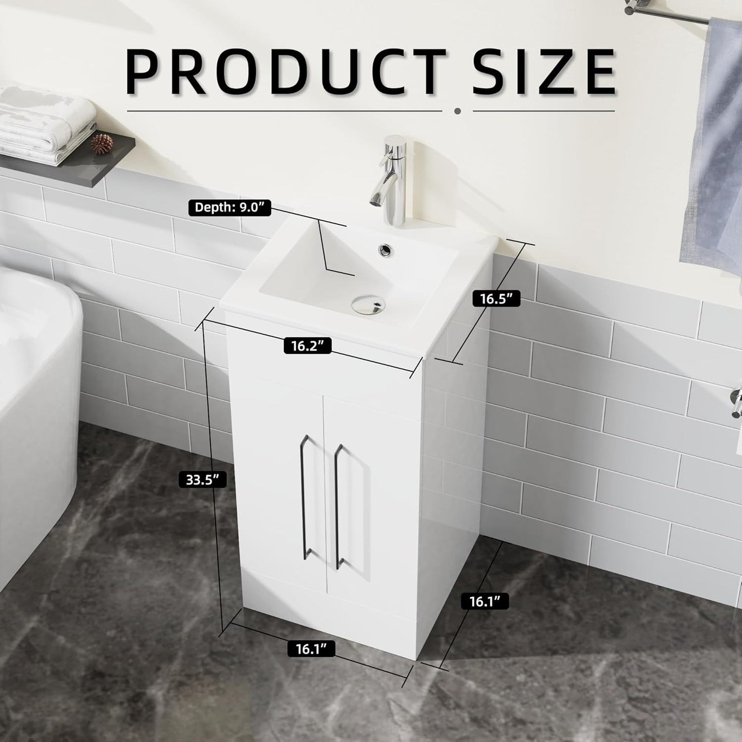 White Ceramic Bathroom Vanity with Storage