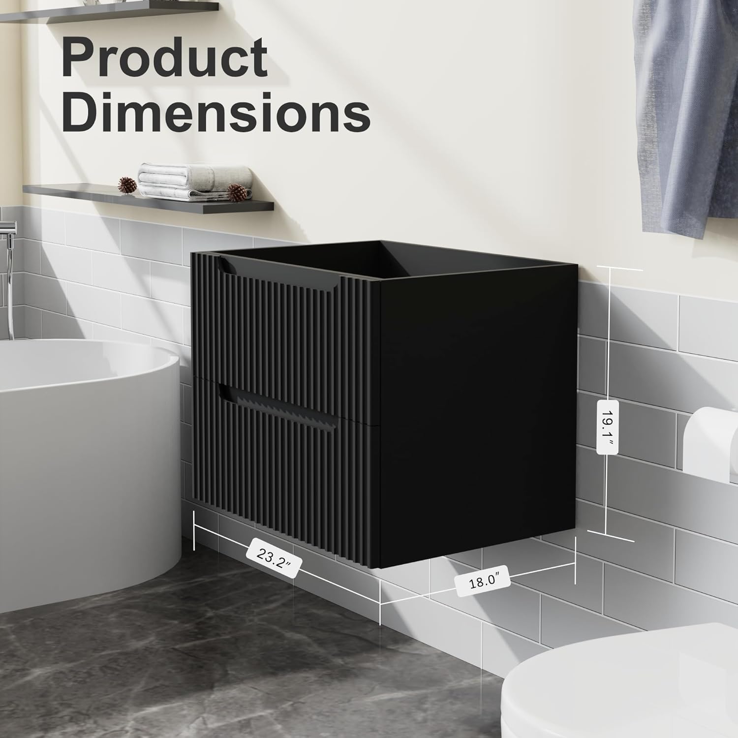 Black MDF Bathroom Vanity Cabinet - 23.6" Floating Storage