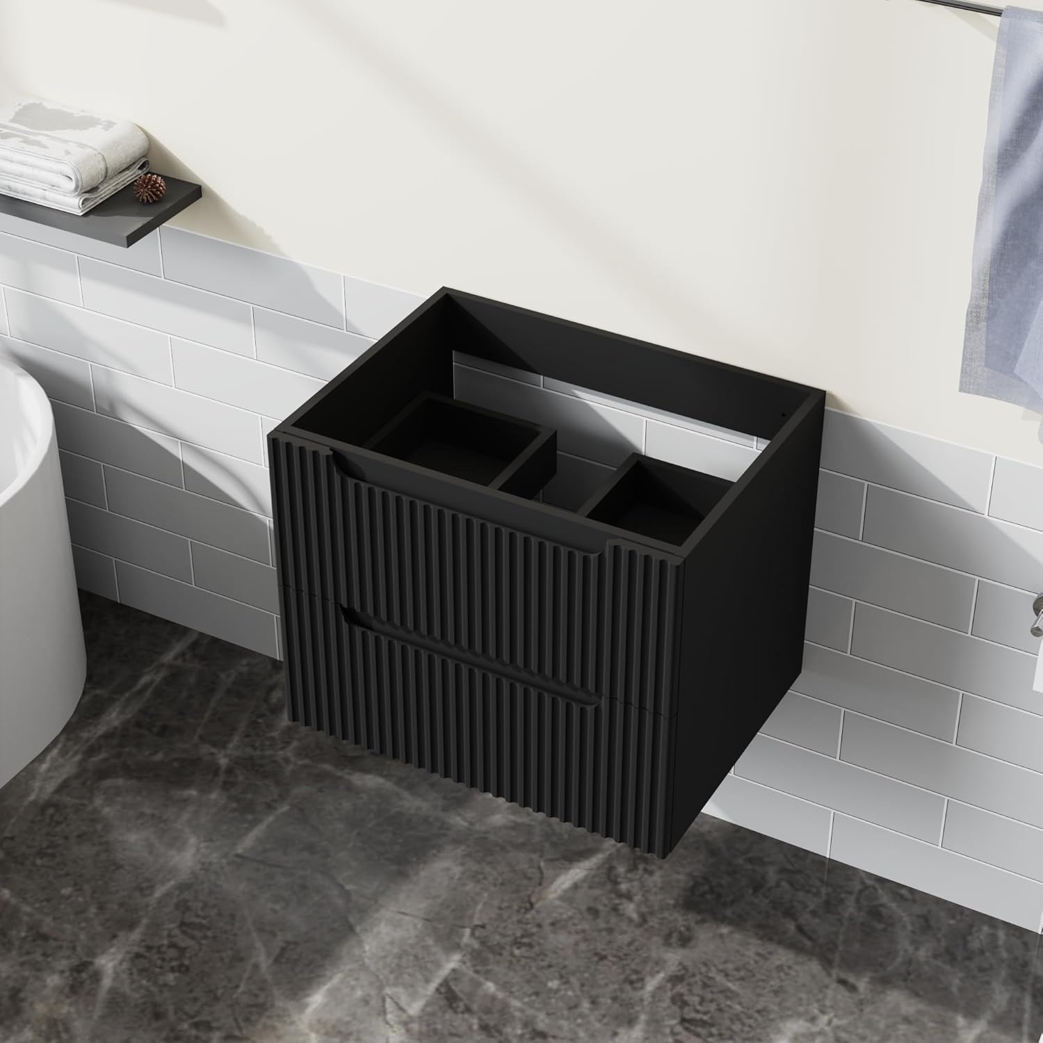 Black MDF Bathroom Vanity Cabinet - 23.6" Floating Storage