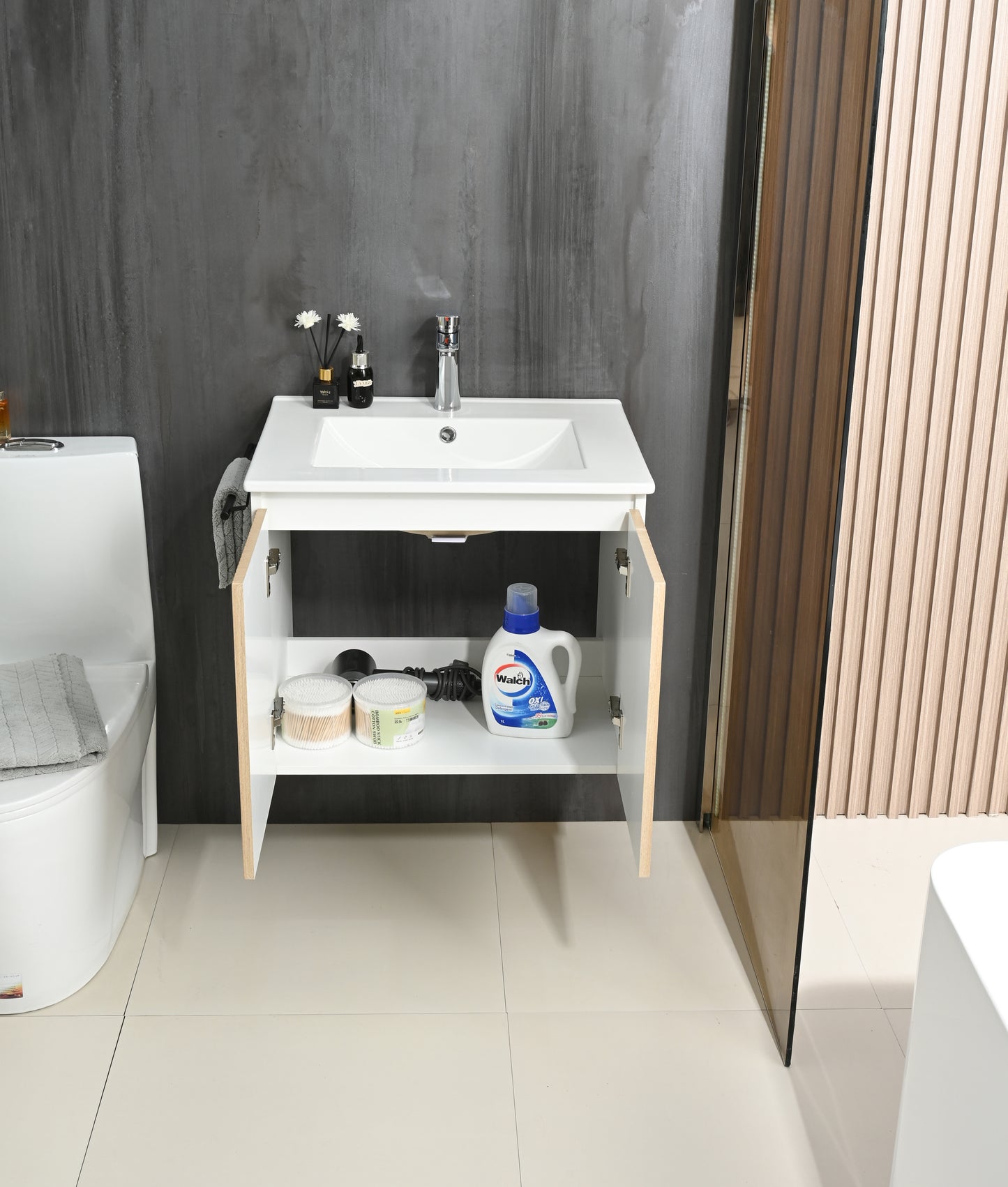 Goodyo 24" Wall-Mount Bathroom Vanity - White & Yellow Storage Combo