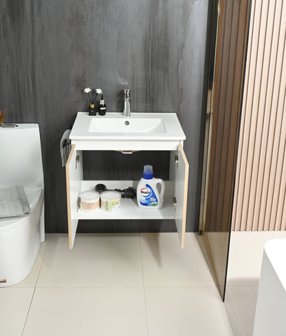 Goodyo 24" Wall-Mount Bathroom Vanity - White & Yellow Storage Combo