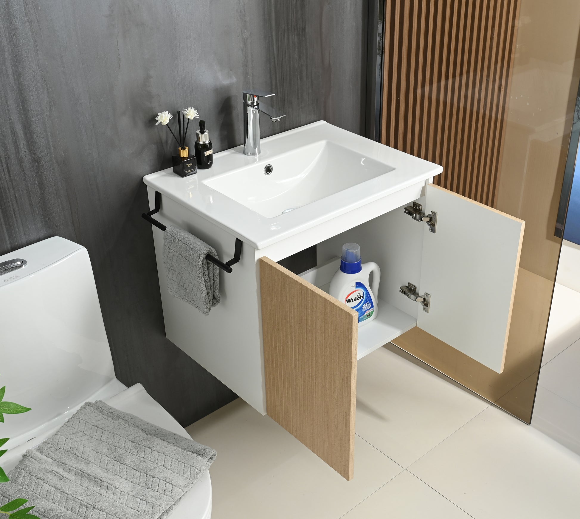 Goodyo 24" Wall-Mount Bathroom Vanity - White & Yellow Storage Combo