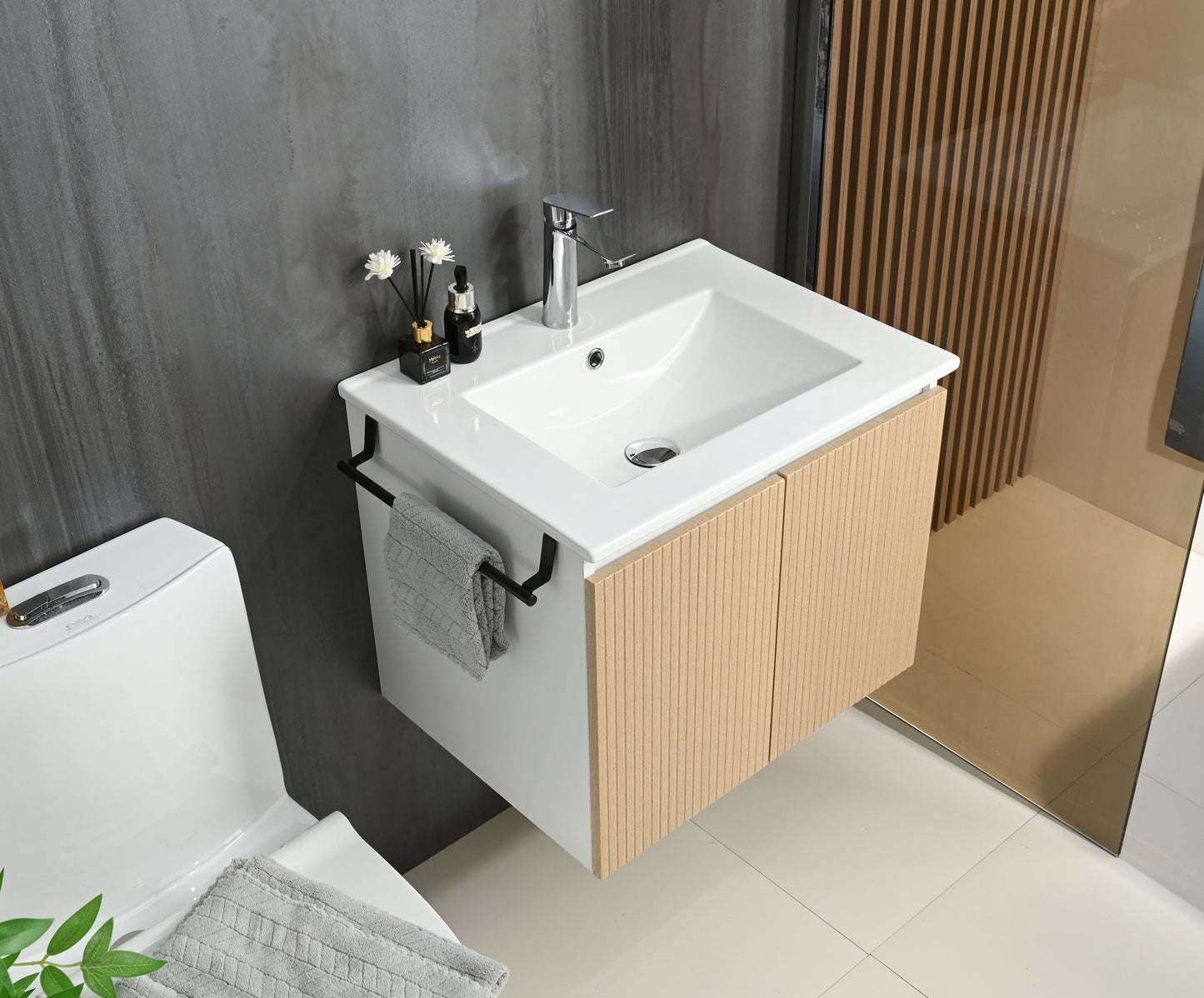 Goodyo 24" Wall-Mount Bathroom Vanity - White & Yellow Storage Combo