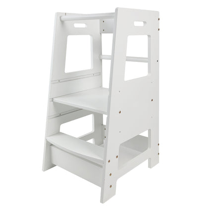 ECOMEX Toddler Standing Tower for Kitchen, Step Stool for Kid's Adjustable Height Learning Stool, Removable Anti-Drop Safety Rail Stool for Bedroom, Bathroom, White