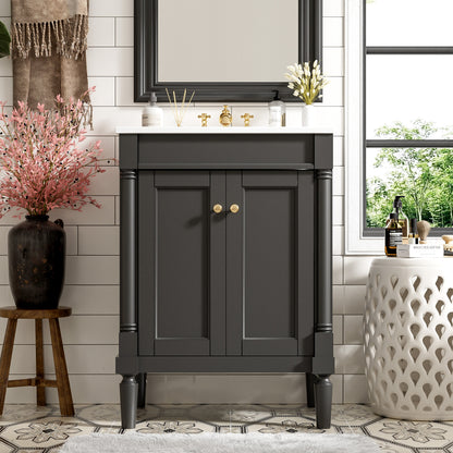 24" Black Bathroom Vanity - Storage Cabinet with Sink