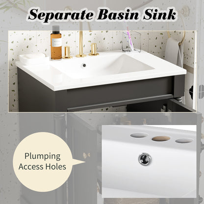 24" Black Bathroom Vanity - Storage Cabinet with Sink
