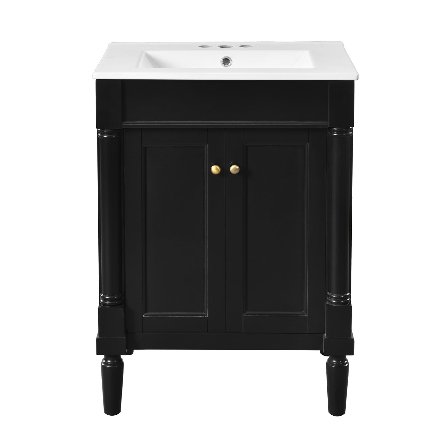 24" Black Bathroom Vanity - Storage Cabinet with Sink