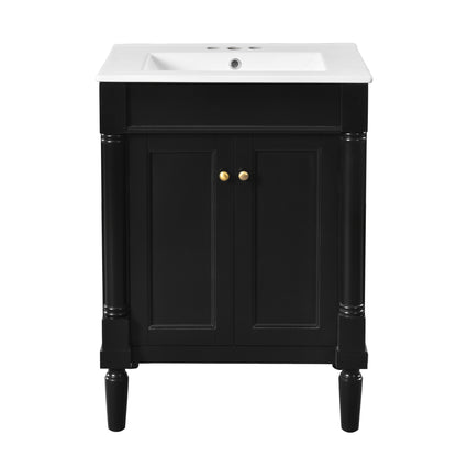 24" Black Bathroom Vanity - Storage Cabinet with Sink