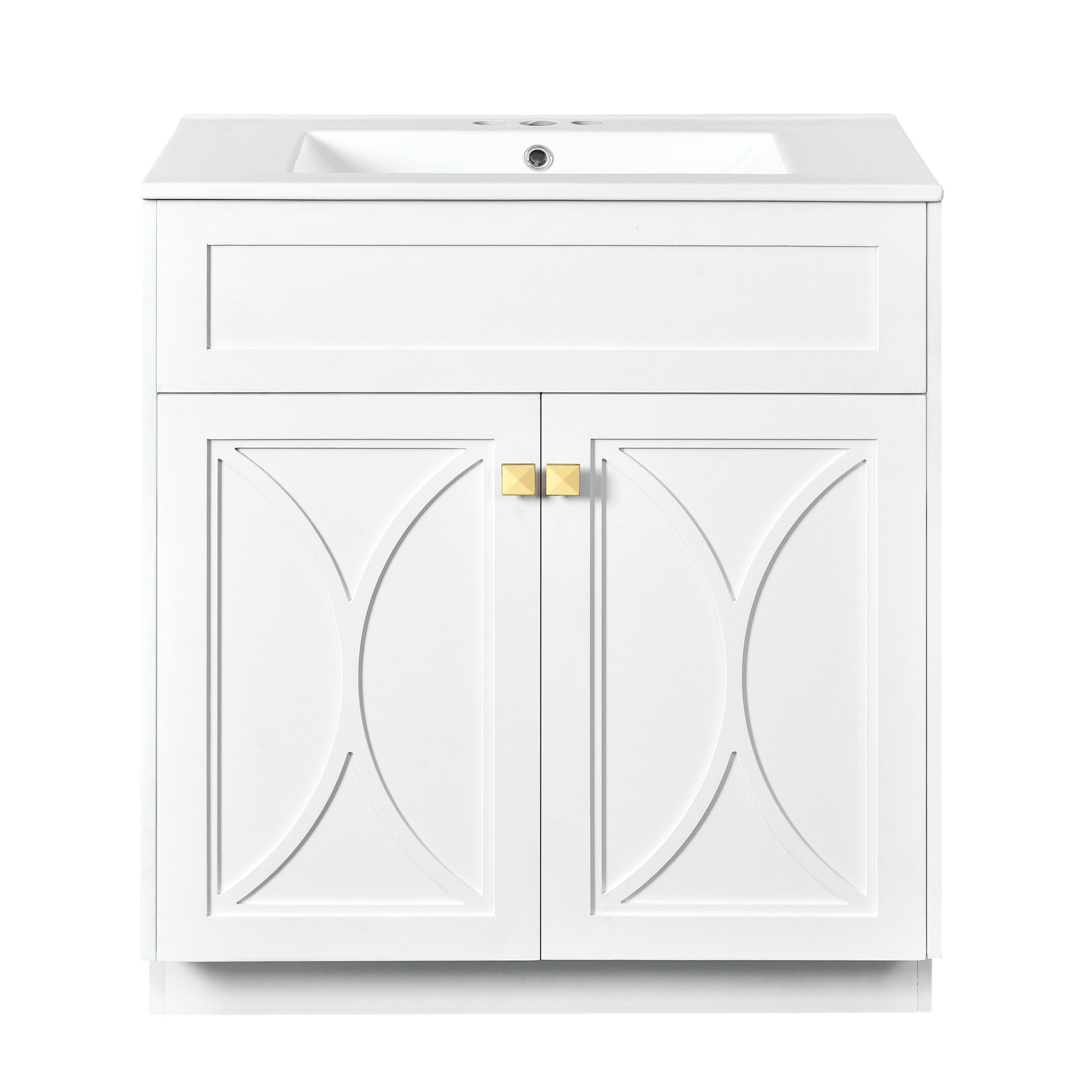 30 Inch White Bathroom Vanity with Ceramic Sink - Modern Storage Cabinet