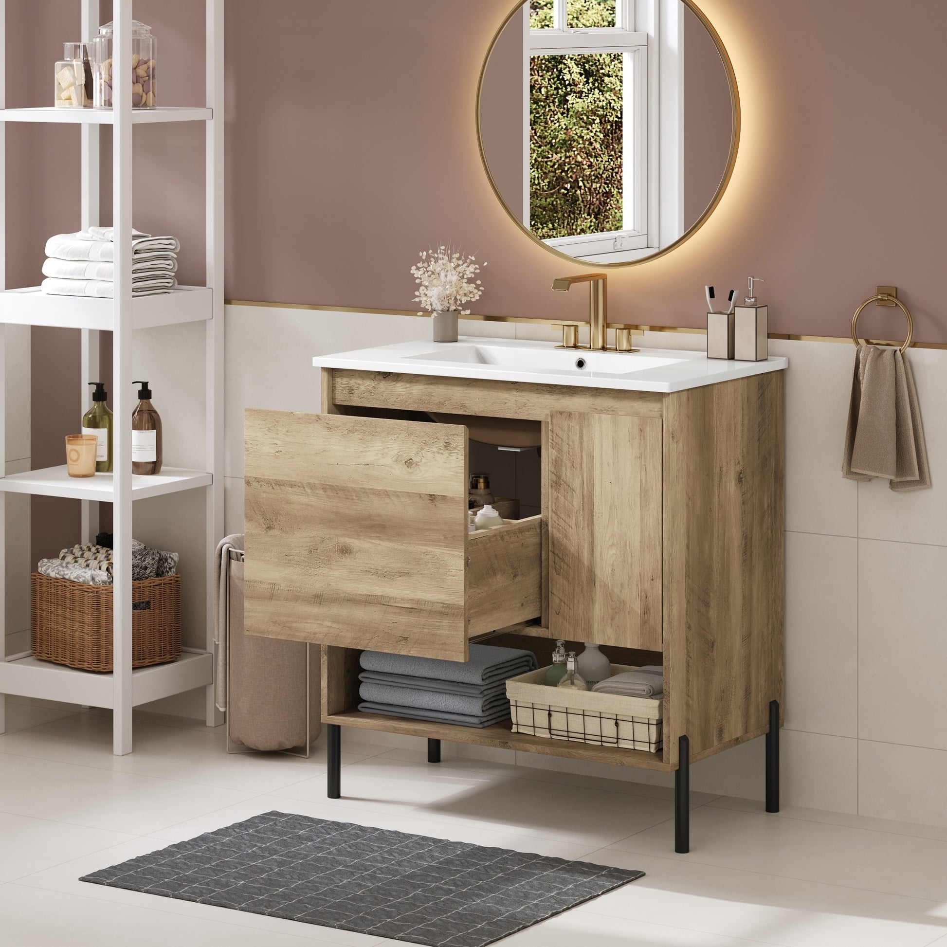 30" Modern Wood Bathroom Vanity with Sink - Storage Cabinet