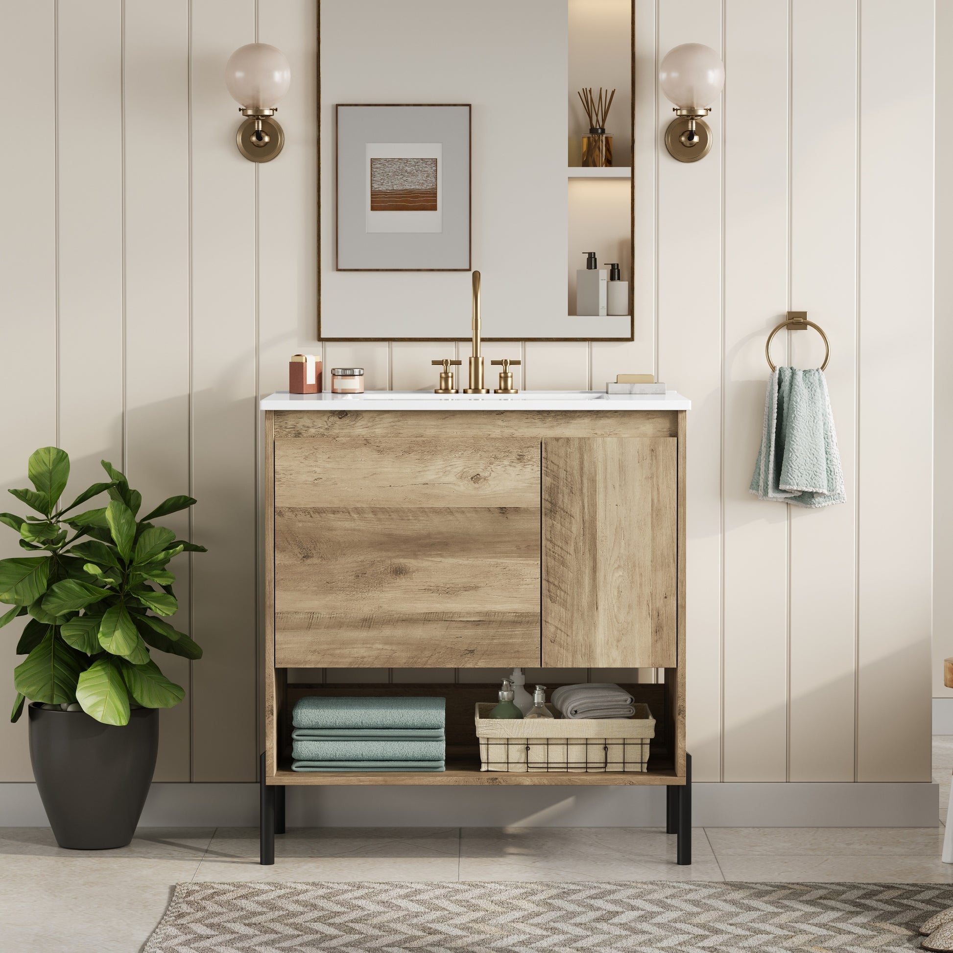 30" Modern Wood Bathroom Vanity with Sink - Storage Cabinet
