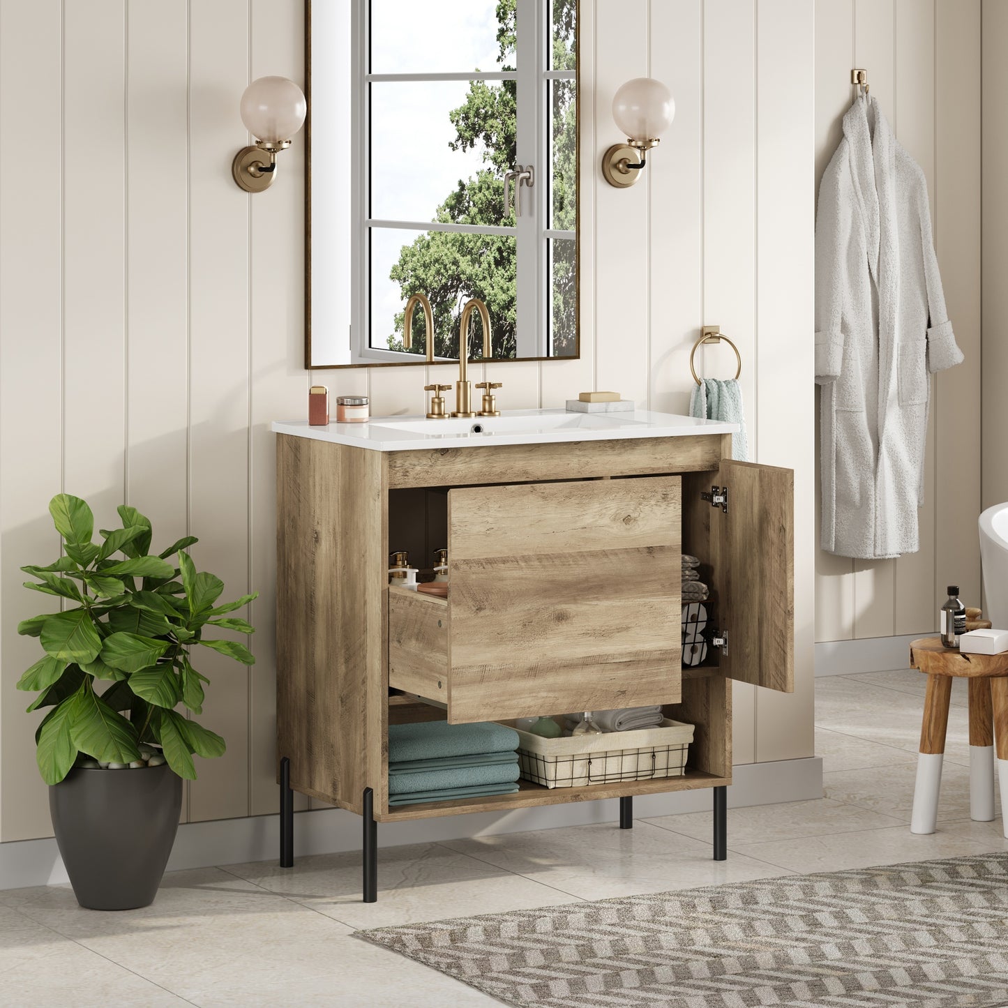 30" Modern Wood Bathroom Vanity with Sink - Storage Cabinet