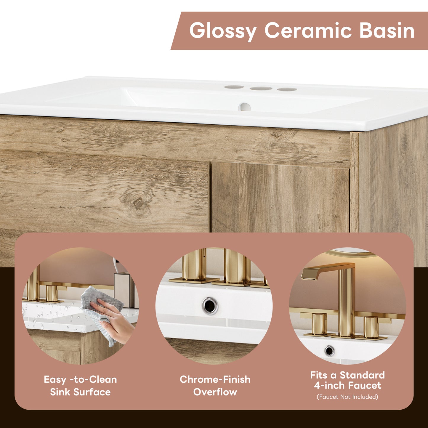 30" Modern Wood Bathroom Vanity with Sink - Storage Cabinet
