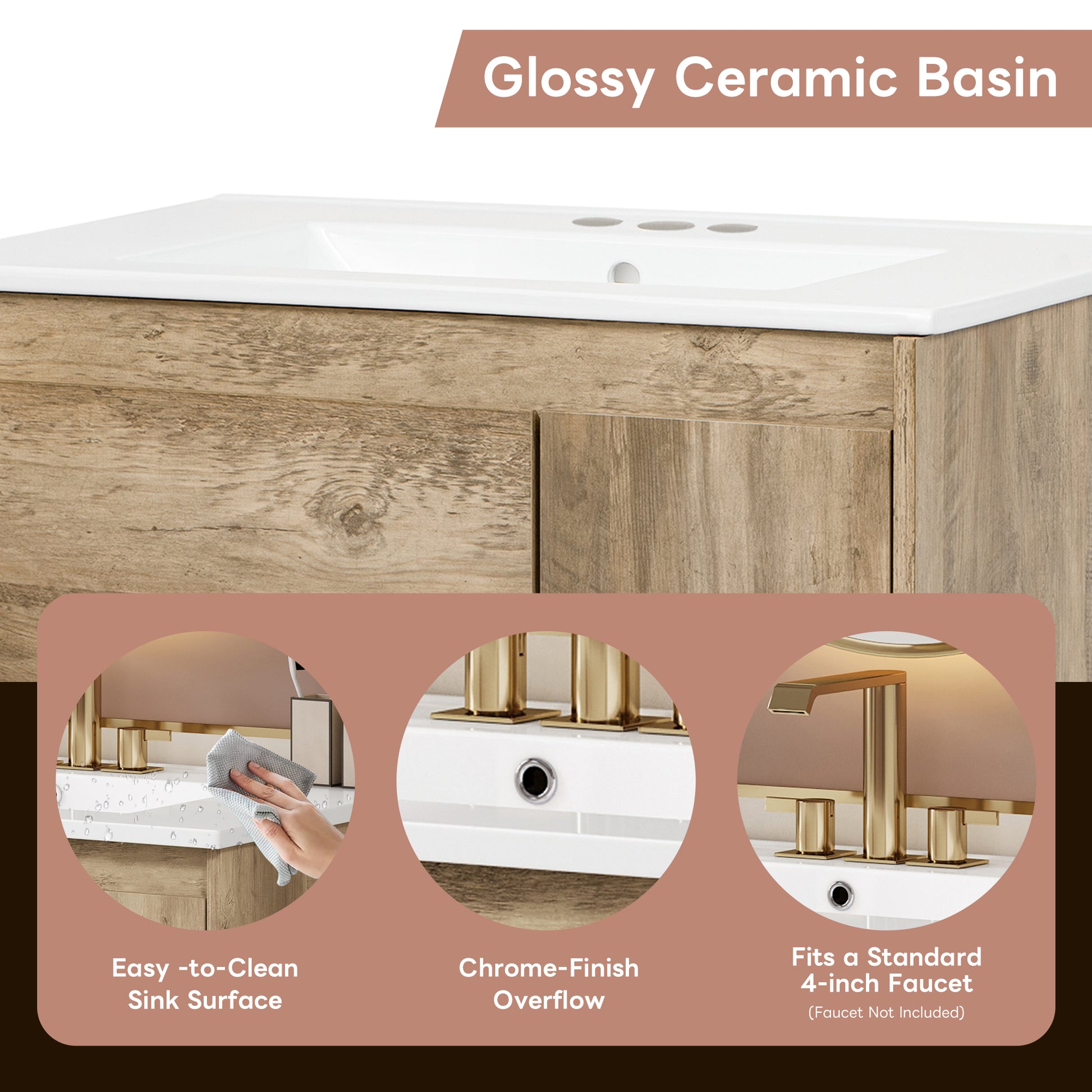30" Modern Wood Bathroom Vanity with Sink - Storage Cabinet