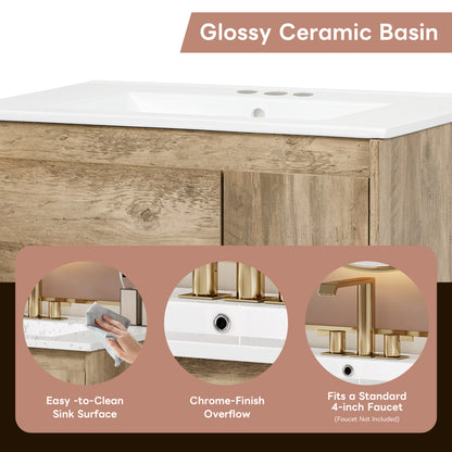 30" Modern Wood Bathroom Vanity with Sink - Storage Cabinet