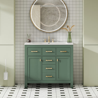 36" Green Bathroom Vanity - Storage & Ceramic Sink Combo