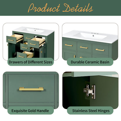 36" Green Bathroom Vanity - Storage & Ceramic Sink Combo