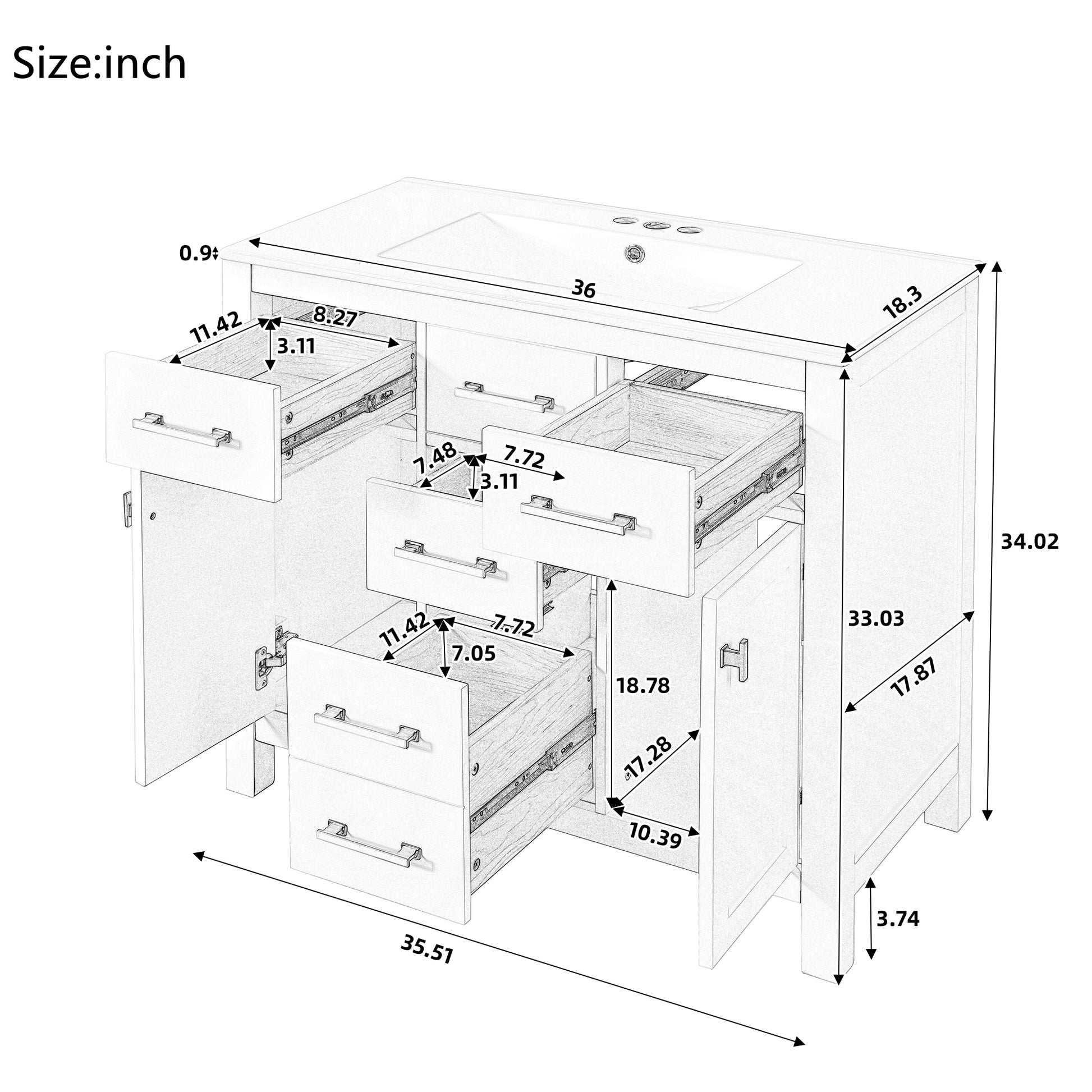 36" Green Bathroom Vanity - Storage & Ceramic Sink Combo