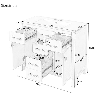 36" Green Bathroom Vanity - Storage & Ceramic Sink Combo