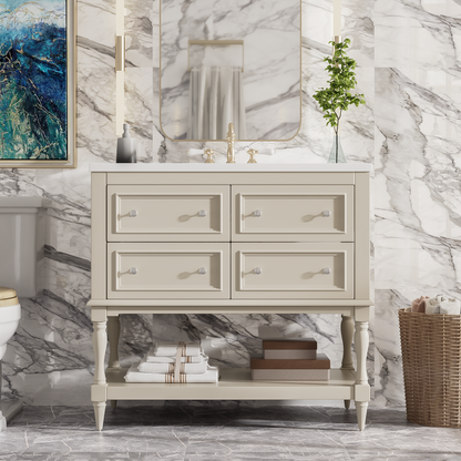 36" Beige Bathroom Vanity with Sink - Storage Cabinet