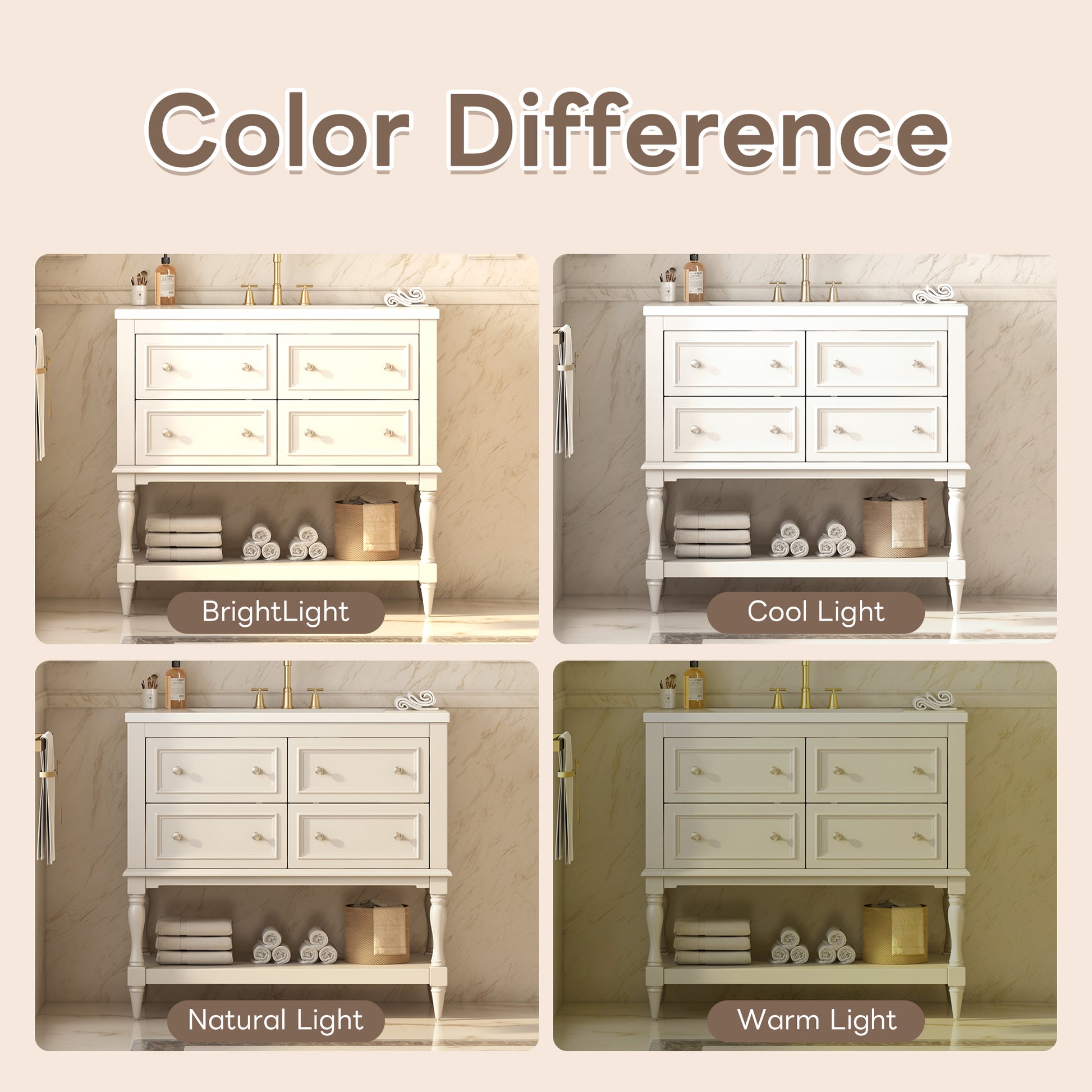36" Beige Bathroom Vanity with Sink - Storage Cabinet