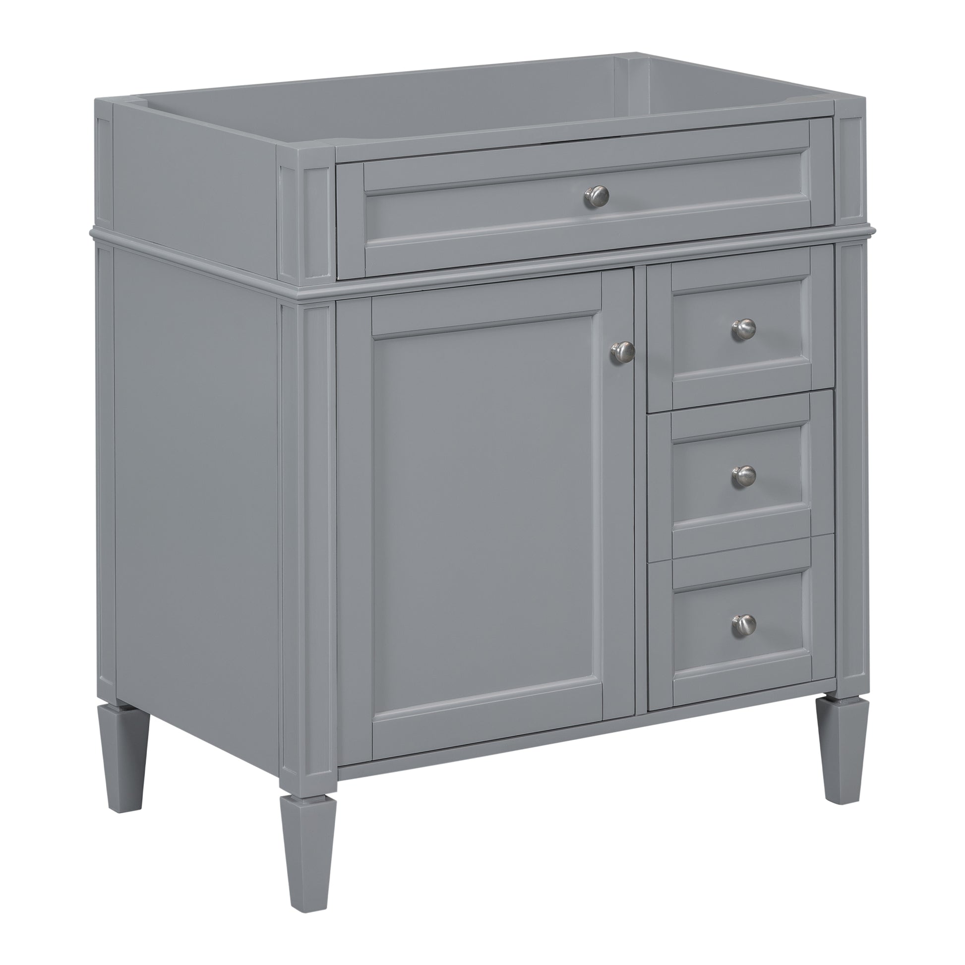 30" Grey Bathroom Vanity - Storage Cabinet with 2 Drawers, MDF & Wood