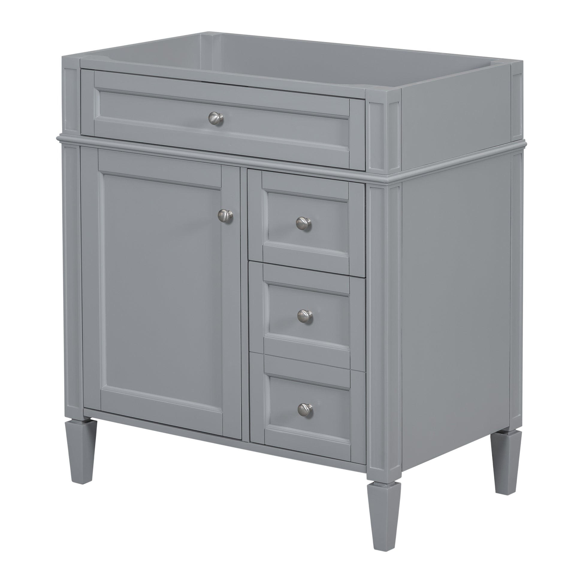 30" Grey Bathroom Vanity - Storage Cabinet with 2 Drawers, MDF & Wood