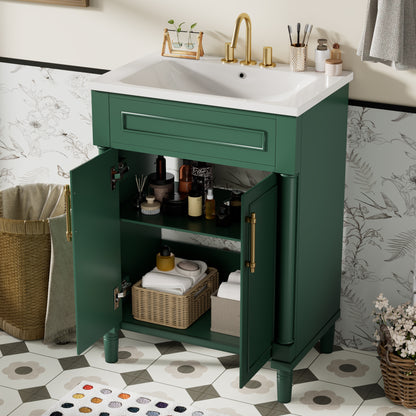 Green Solid Wood Bathroom Vanity with Sink - 24 Inch