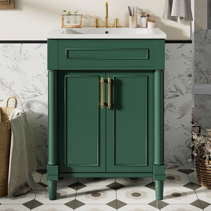 24" Bathroom Vanity with Integrated Ceramic Sink, Bathroom Cabinet with 2 Doors, Single Sink Bathroom Vanity for Small and Medium Restroom