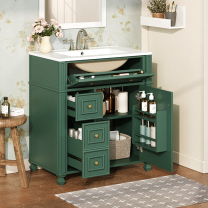 Modern Green Bathroom Vanity Cabinet with Ceramic Sink Basin